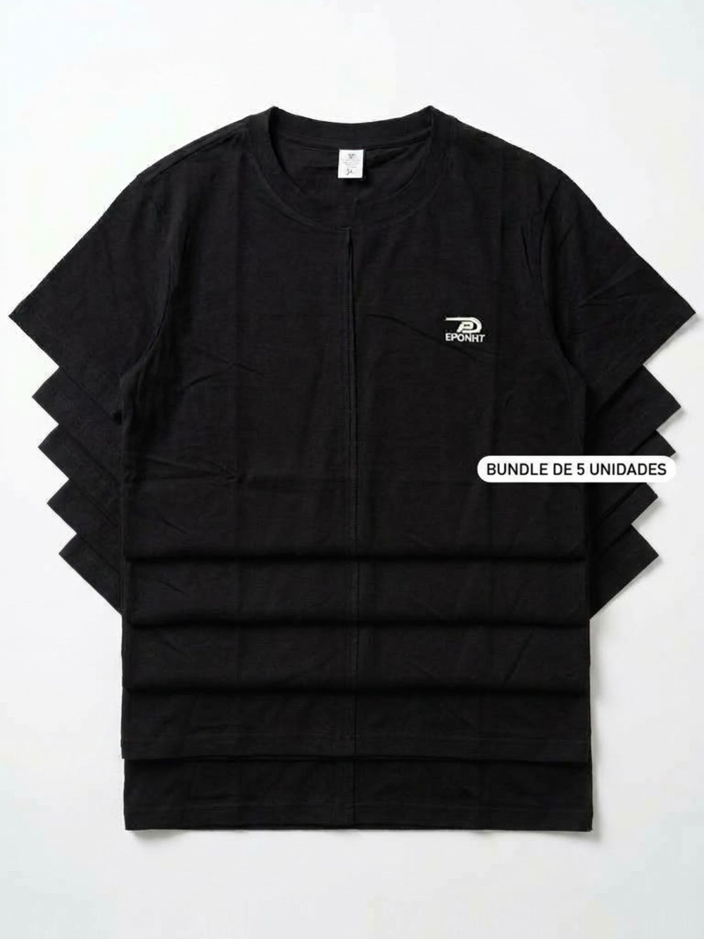 BUNDLE 10 units Men’s Black Crew Neck T-Shirt with Embroidered Detail